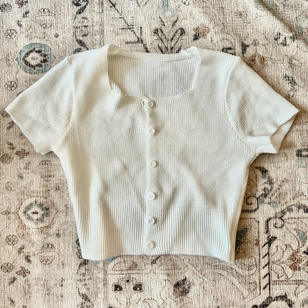Korean Cropped Button-Up Knit Top